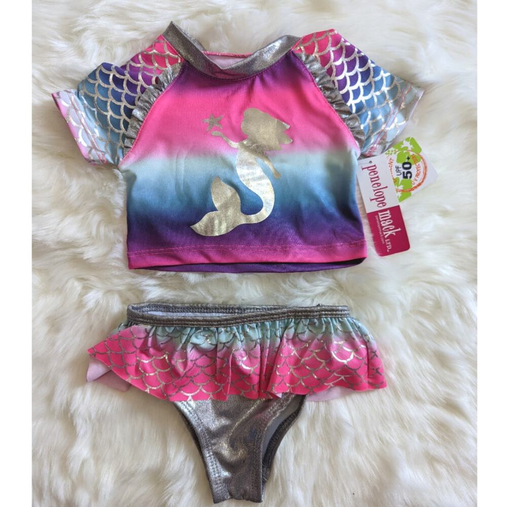 Penelope Mack Rashguard Bikini Mermaid Bathingsuit sz 12M New